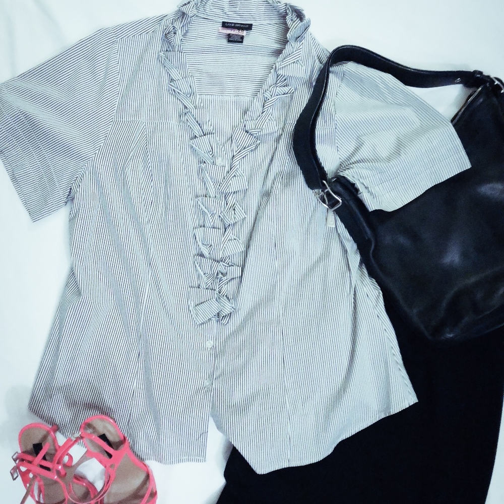 Lane Bryant Black and White Stripe Button-Down